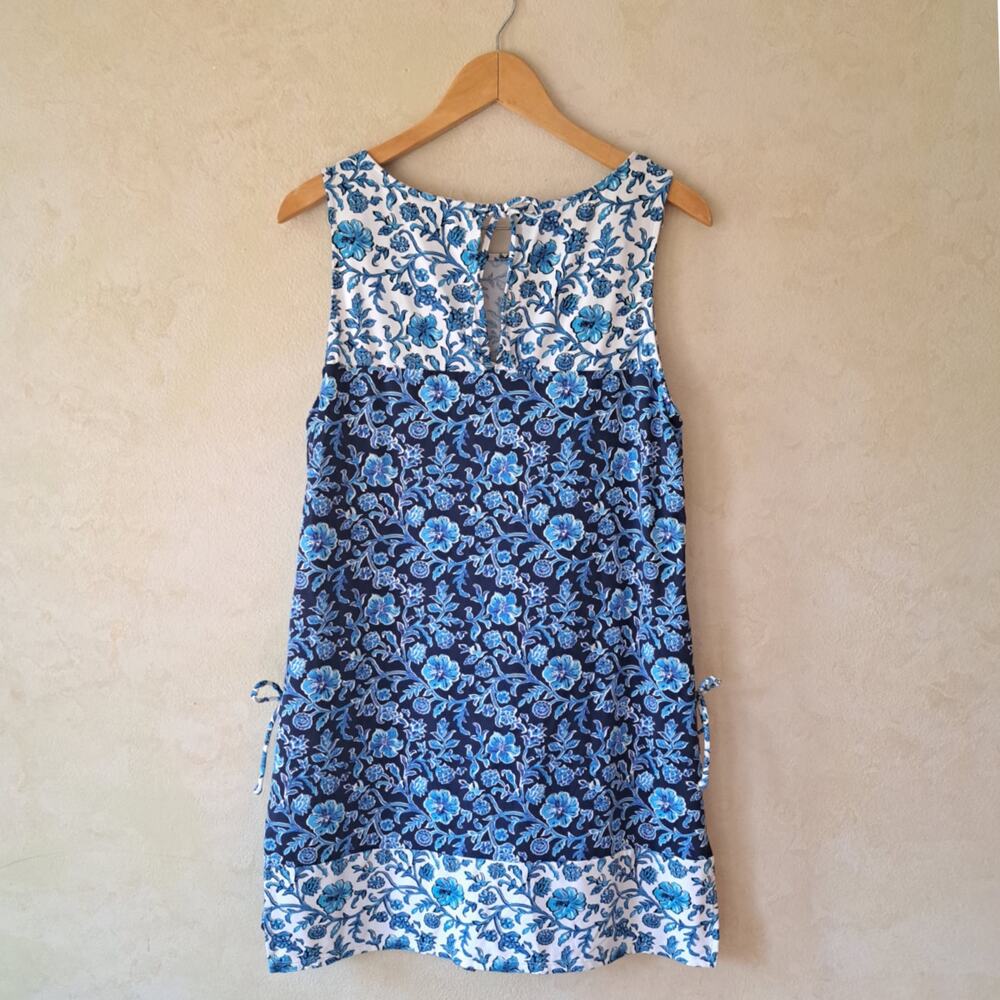 Tommy Bahama Woodblock Blossoms Romper Dress Blue White Floral Small - Picture 3 of 9